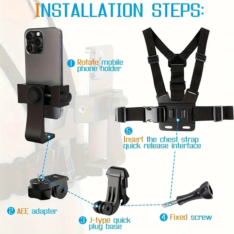 Chest Strap Rotate Phone Mount for iphone Smart Phone Belt Body Harness Holder for Gopro Hero 12 11 10 9 8 Insta360 Dji Camera