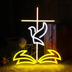 Jesus Cross Neon Sign USB Powered LED Neon Light for Churches Wedding Corridor Party Religious Celebration Office Wall Decor