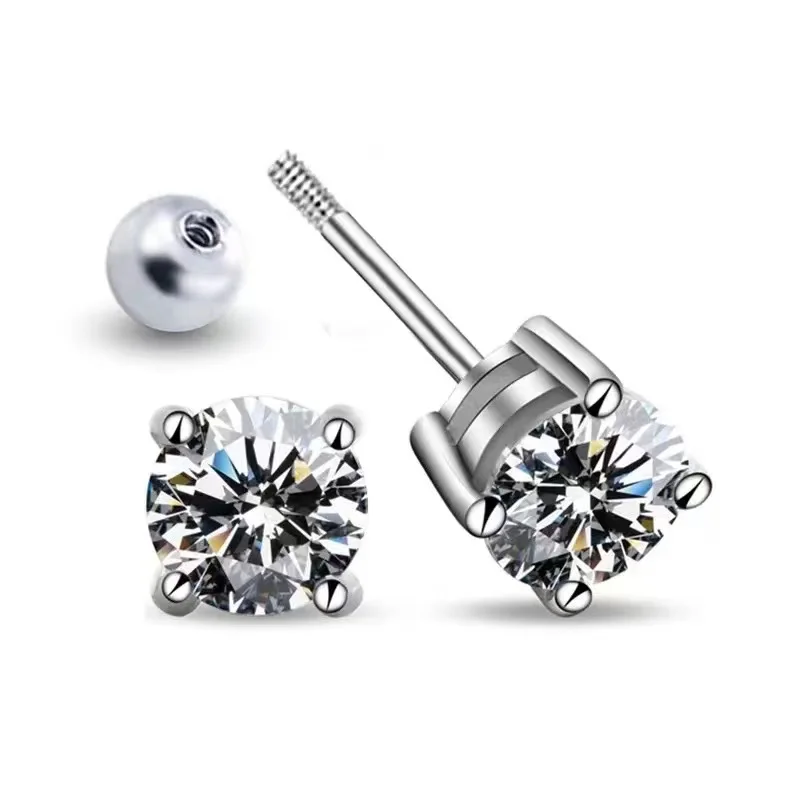 EWYA 4 Prong Moissanite Screw Earrings 1 Carat D Color For Women Party Fine Jewelry S925 Sterling Silver Platinum Plated Earring