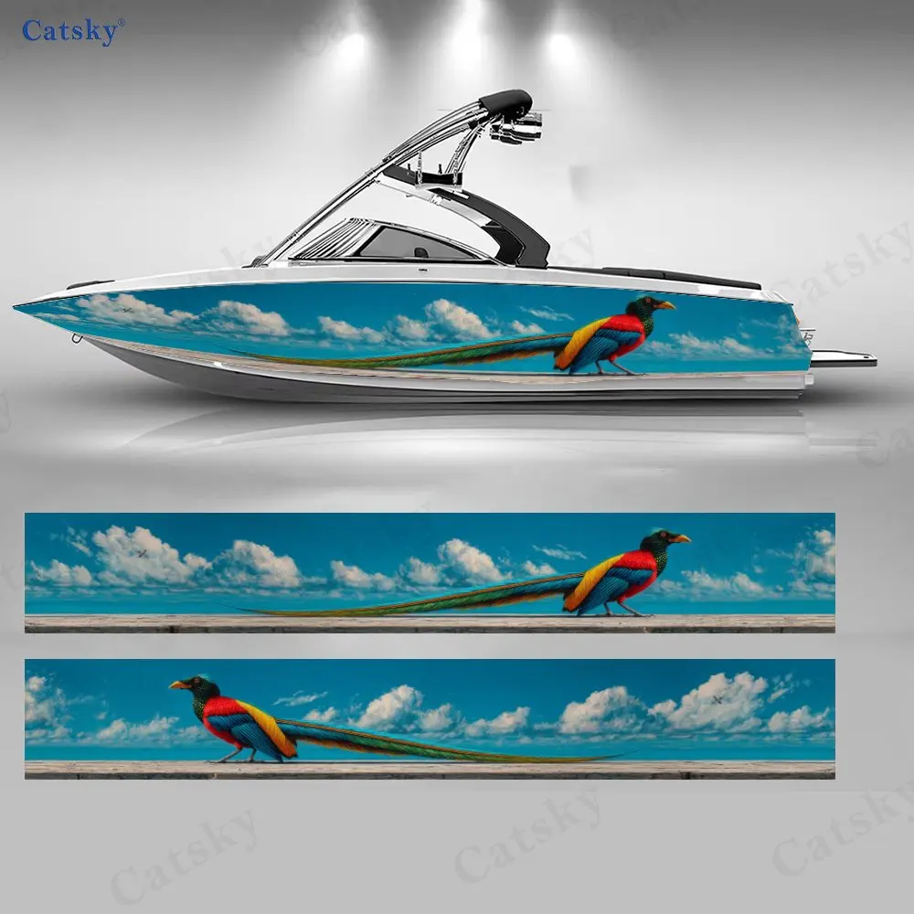 

Vibrant Phoenix-Tail Flying Bird Boat Stickers, PVC Waterproof Vinyl Wrap Decals for Fishing Boats, Durable and Stylish Design