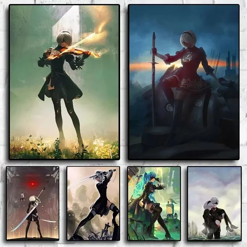 Pósteres de pintura de Anime japonés para decoración del hogar, imagen de Video juegos, Nier Automata, arte de pared impreso, decoración para sala de estar y habitación de niños