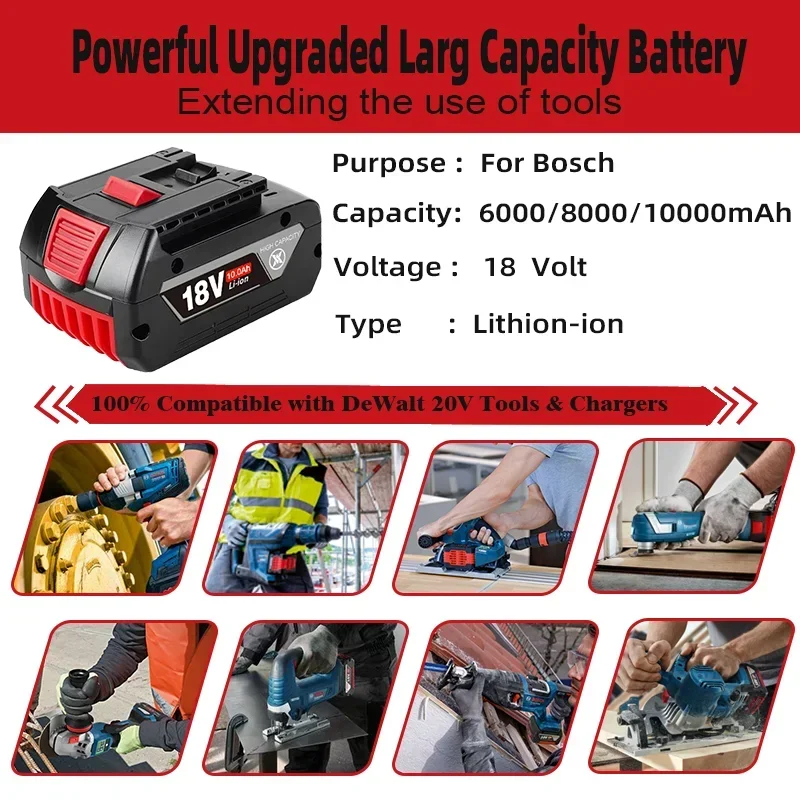 Nové pro BOSCH 18V 10.0AH profesionální lithium-iontová baterie Bosch BAT609 BAT609G BAT618 BAT618G dobíjecí baterie pro elektrické nářadí - náhled 5