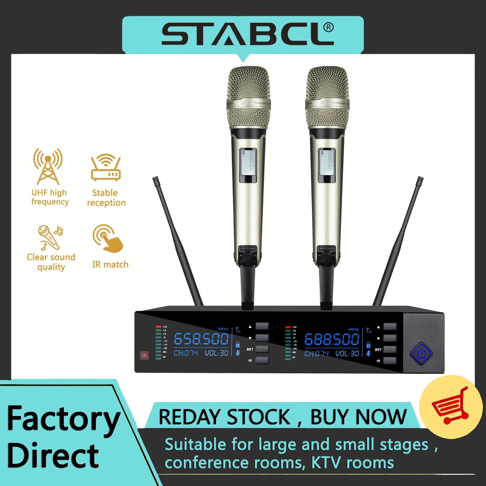 

ST-302 Professional 2-Channel UHF Wireless Microphone dynamic microphone profesional for Church and KTV Use