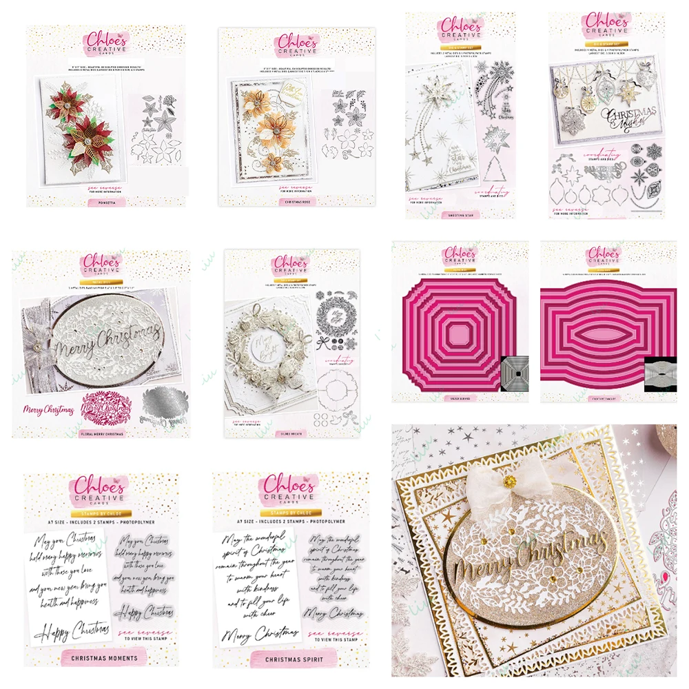 

Christmas Rose Wreath Poinsettia Metal Cutting Dies and Stamps for DIY Photo Album Scrapbooking Greeting Diary 2025 July New