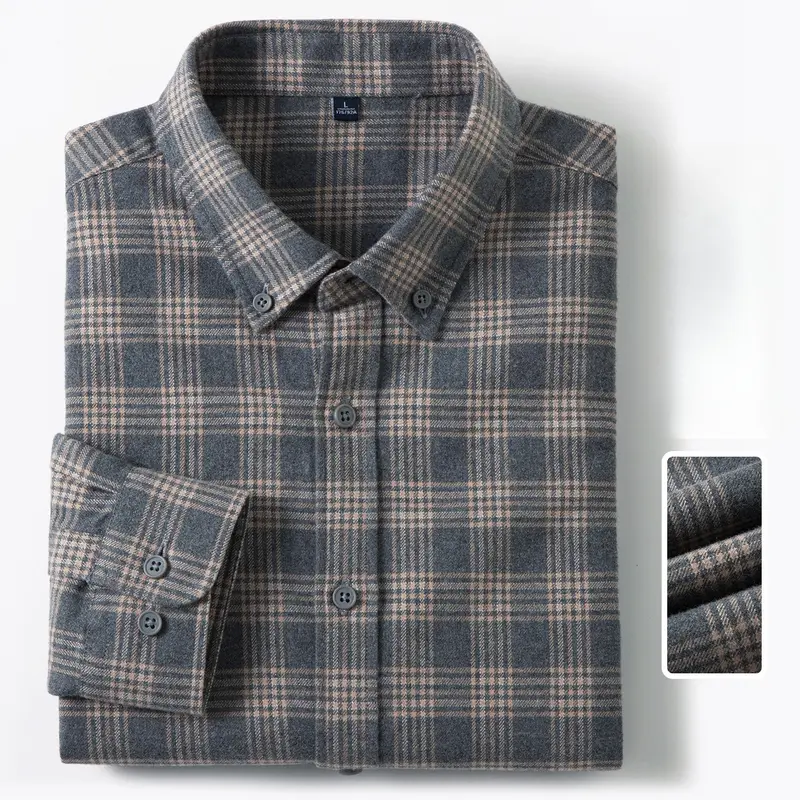New in Shirt Plaid 100%Cotton Brushed Long Sleeve Shirts for Men Slim Fit Casual Tops High Quality Designer Vintage Clothes - Image 7
