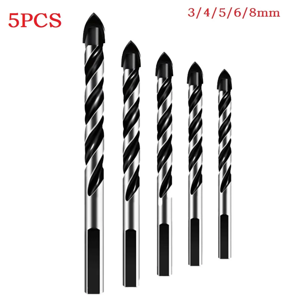 Power Tools 5PCS Drill Bits Triangular Shape Handle Wood 3/4/5/6/6mm Brick Cement Ceramic Concrete Wear Resistance