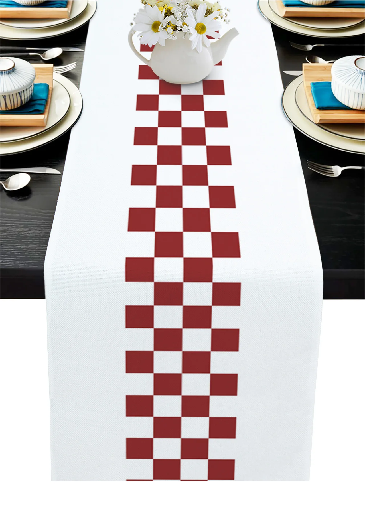 

Farmhouse Red Plaid Linen Table Runners Kitchen Table Decoration Accessories Dining Table Runner Wedding Party Supplies