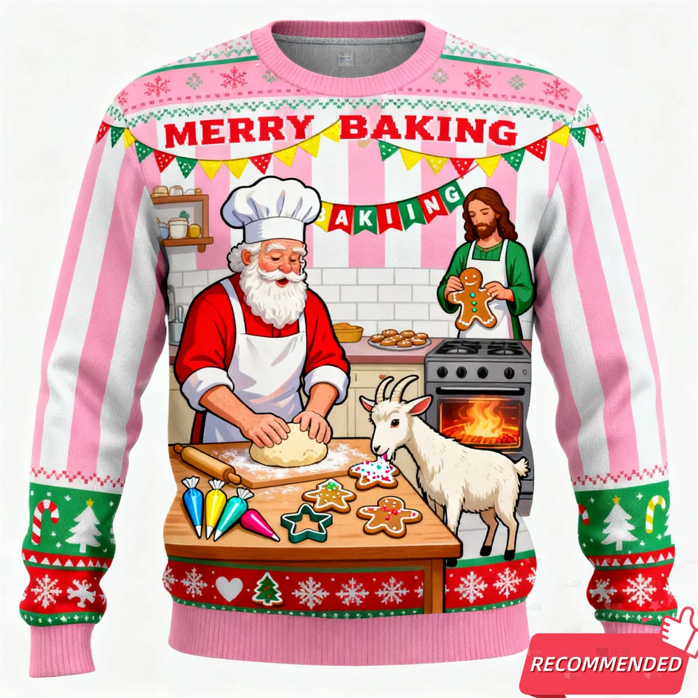 Santa Jesus Ugly Christmas Sweaters Unisex Clothing Goat Graphic Mens Sweater Xmas Holiday Crew Neck Pullovers Women Sweatshirts #6