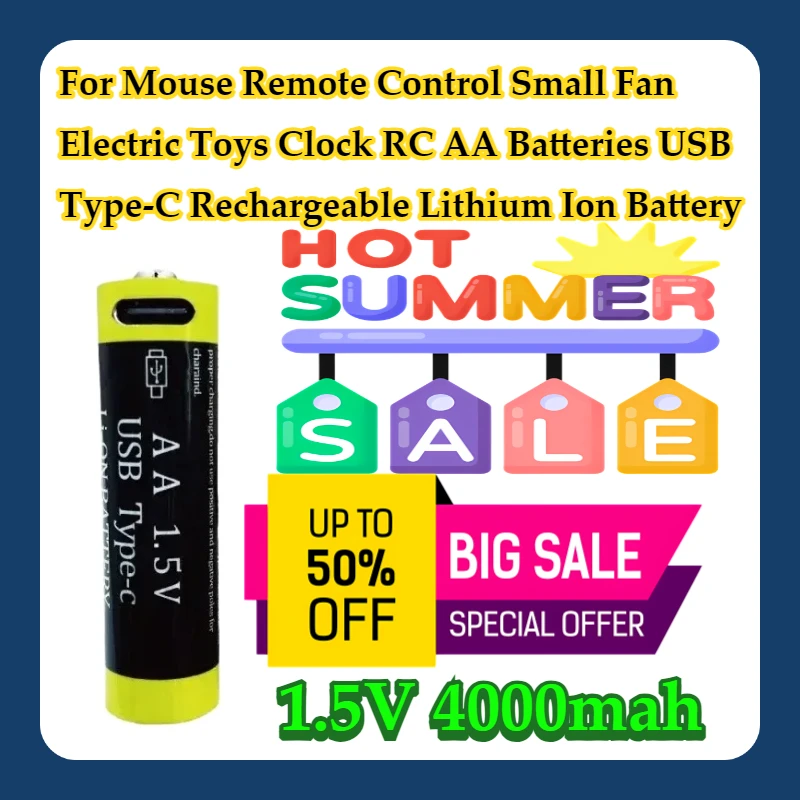 

For Mouse Remote Control Small Fan Electric Toys Clock RC 1.5V 4000mah AA Batteries USB Type-C Rechargeable Lithium Ion Battery