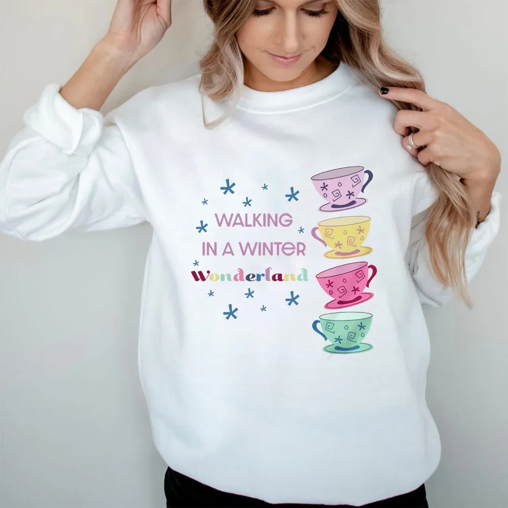 Women Fashion Casual Pullovers Walking In A Winter Wonderland Sweatshirt Cup Graphic Hoodie