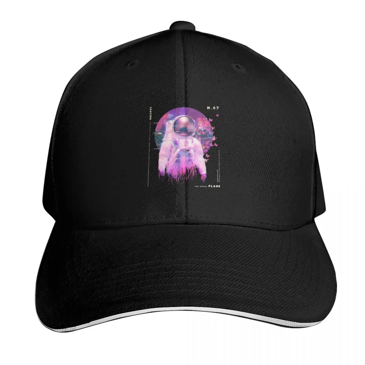 Glitch astronaut in vaporwave style Baseball Cap Curved Brim Classic Fit Low Profile Unstructured Unisex for Men Women