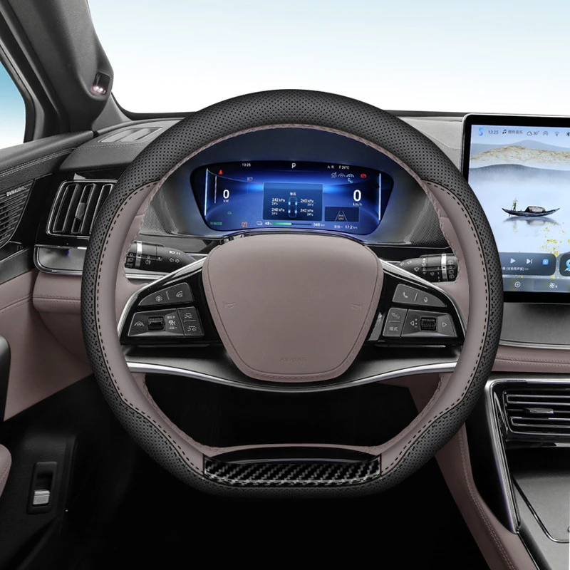 

Противоскользящий защитный руль, подходит для BYD Tang Dmi Dmp Ev, сшитый вручную трехцветный кожаный чехол на руль