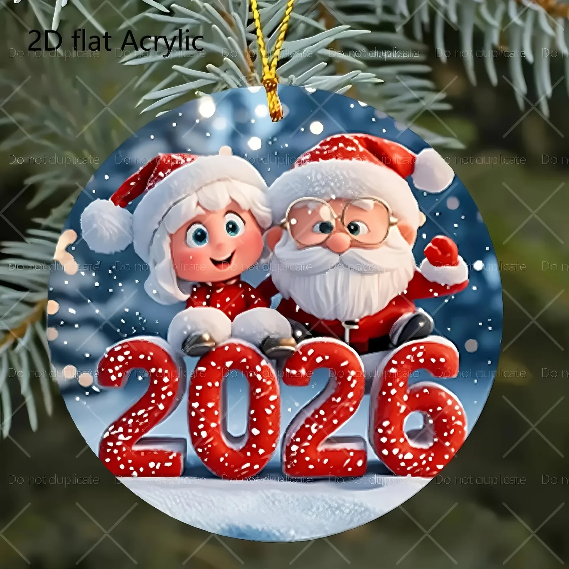 2 قطعة 2026 عيد الميلاد 2d شقة الاكريليك قلادة عيد الميلاد المعلقات الزخرفية كلوز و مزلقة عطلة المعلقات شجرة عيد الميلاد ديكور #1