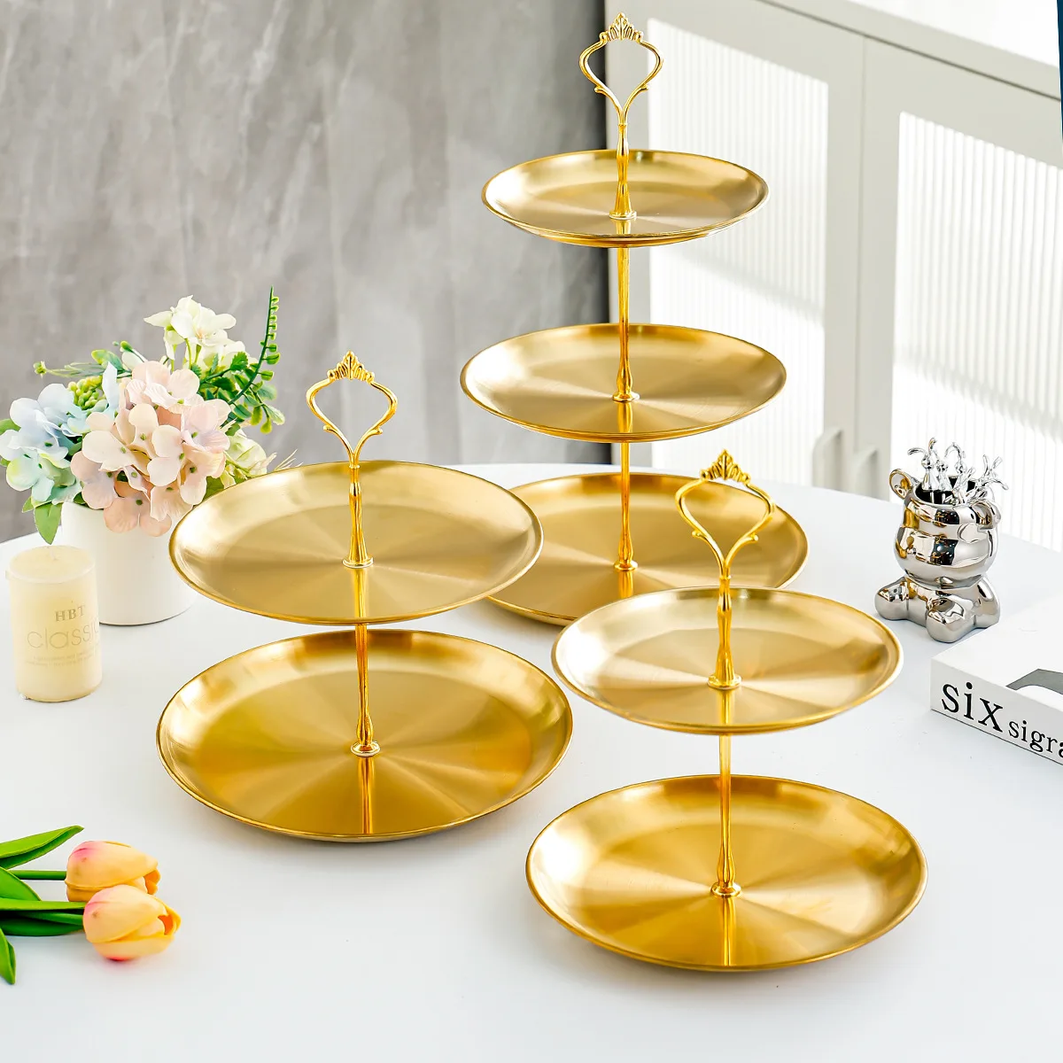 CANBOUN1Pc, Three-layer Stainless Steel Cake Tray, Cake, Snack Plate, Birthday, Wedding Party Dessert Stand, Table Dessert Displ