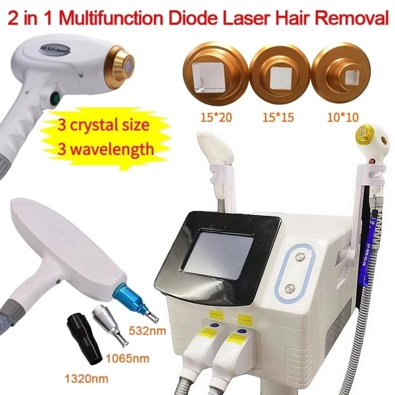 3000W 808 dioda Laser permanen Portabel 2 in 1 picosecond laser penghilang tato dan penghilang bulu mesin beralih