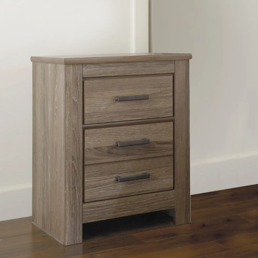 ashley zelen signature rustic modern 2-drawer nightstand, 29.45" height, warm gray finish image 2