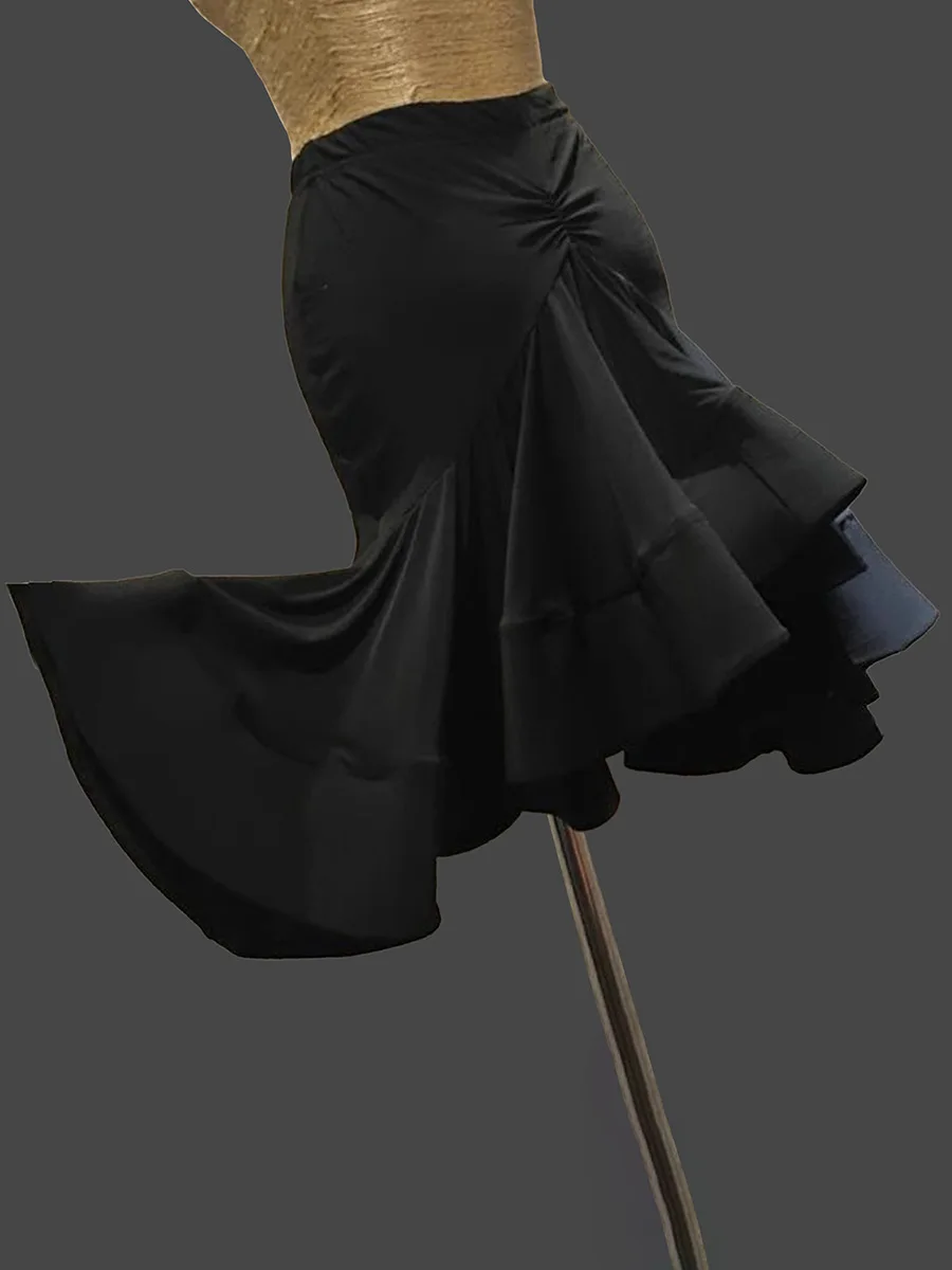 Black Sexy Women Latin Dance Irregular Half-length Skirt Tango Ballroom Competition Evening Party Stage Performance Clothing XXL