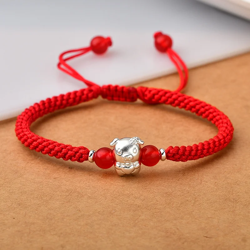 

Sterling Zodiac Tiger Pig and Rabbit Year of Birth Lovers Red Bracelet Transshipment Men and Women Knitting Baby Jewelry Amulet