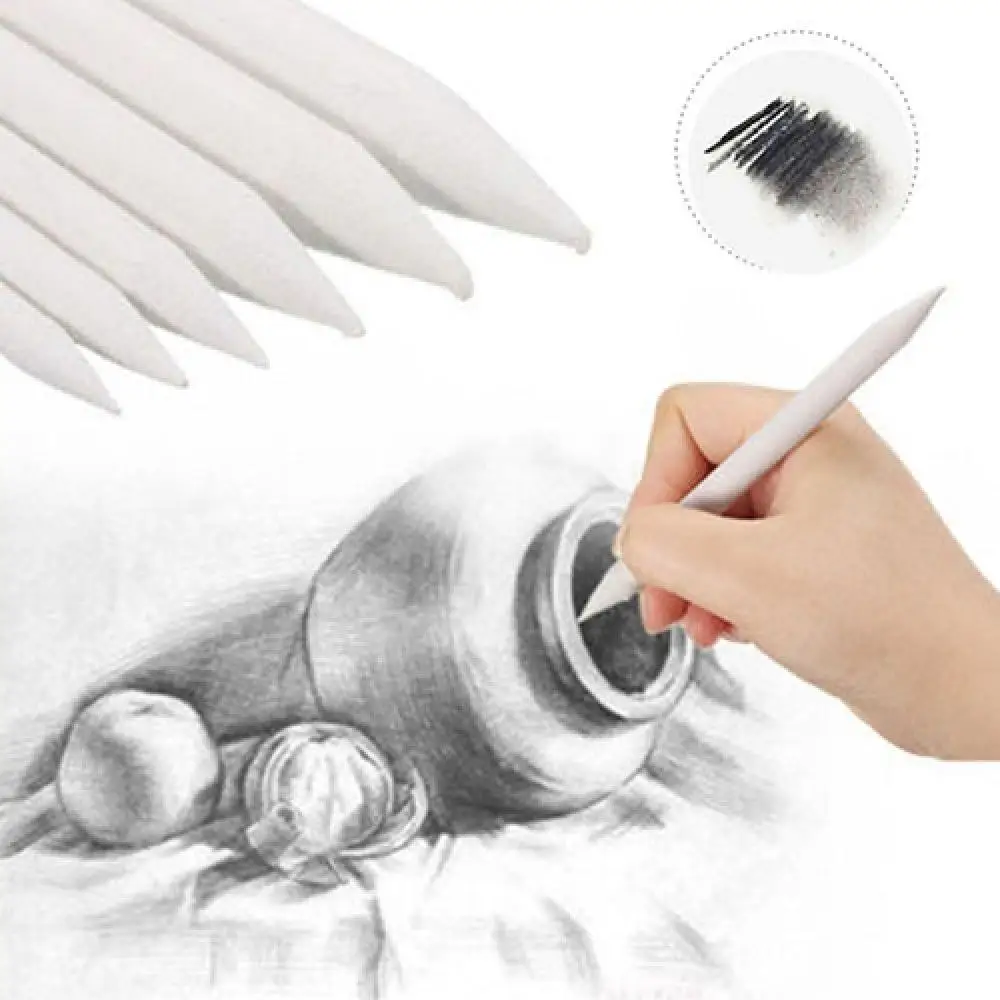 6Pcs Paper Art Drawing Pencil Stump Sketch Pastel Blending Smudge Tortillon Shadow Dark Area Stomp Color Paintbrush