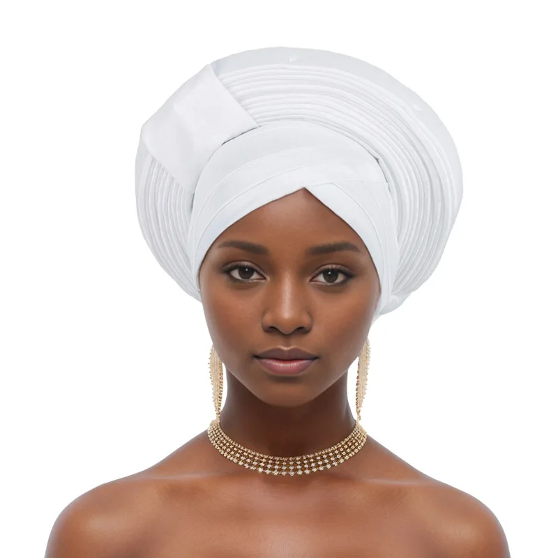 

African Nigeria Turbante Pleated Turban Cap for Women Bonnet Aso Oke Already Made Auto Gele Headtie Hat Party Head Wrap Wedding