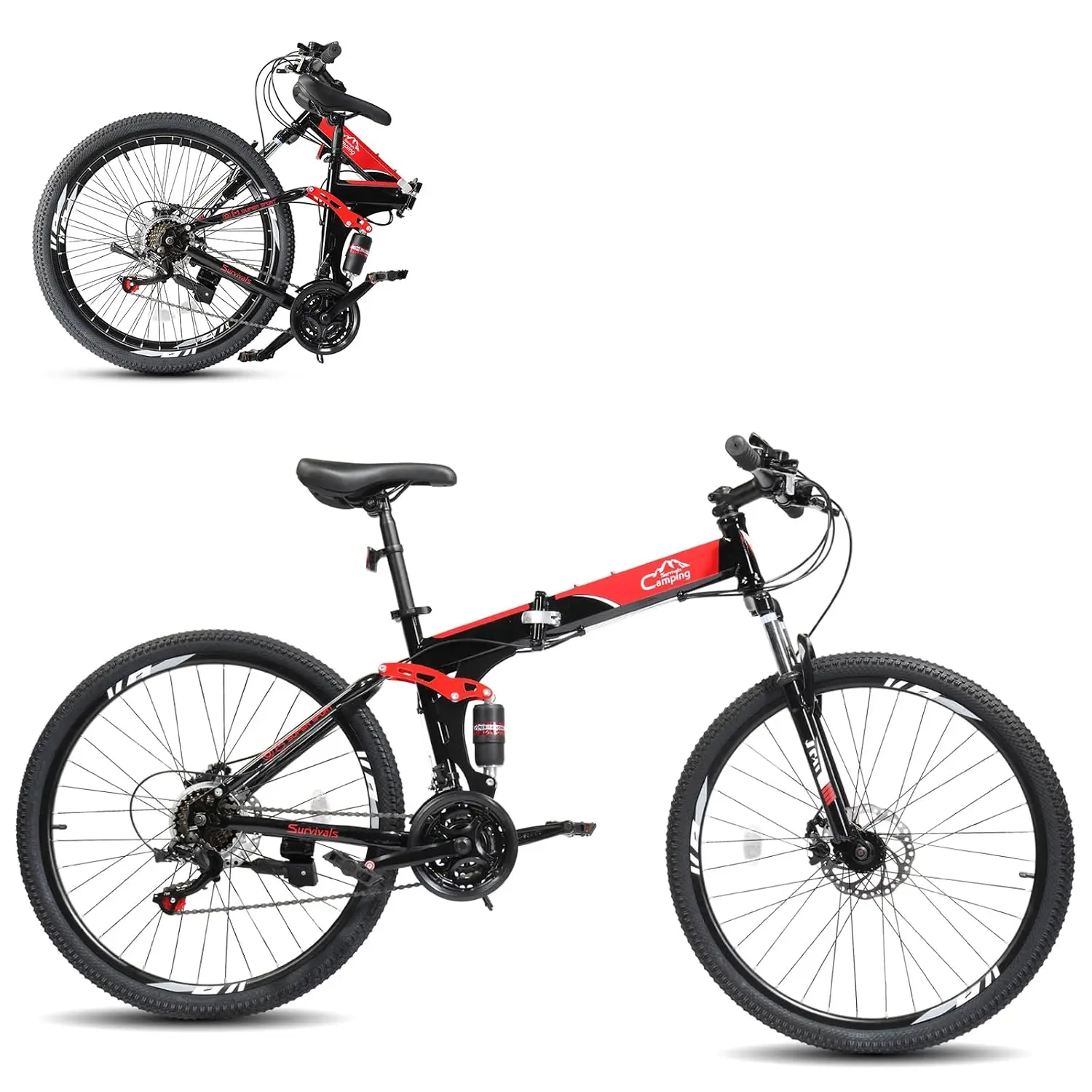 26/27.5 Inch Foldable Bike Folding Bike with 21 Speed, One Touch Folding, Dual Disc Type Brakes, Adjustable Seat, Full Suspensio