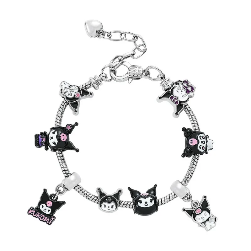 Sanrio Kuromi Pandora Bracelet Cute Anime Cartoon Kuromi DIY Beads Bracelet Rhinestone Inlay Ornaments Jewelry Girl Holiday Gift