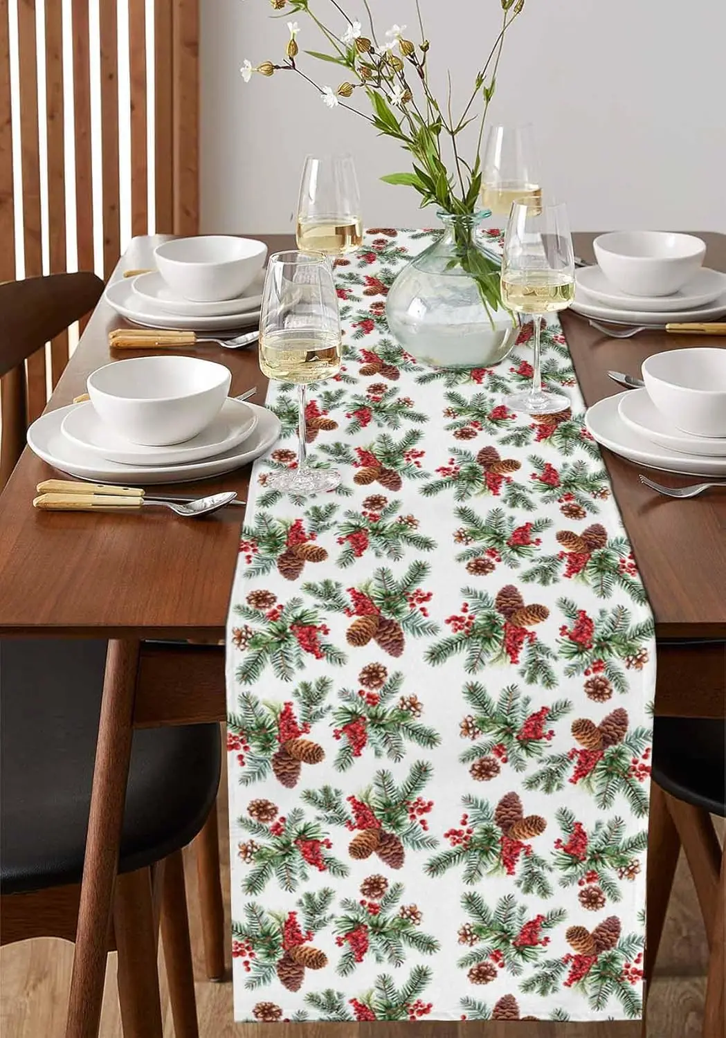Christmas Pinecone Pine Needle Print Tablecloth for Table Decor Winter Holiday Kitchen Dining Table Cloth Christmas Decorations