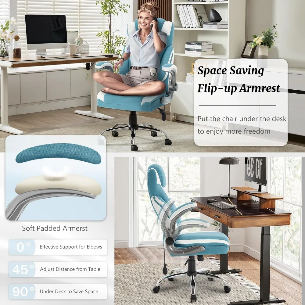 كرسي مكتب من القماش الكبير والطويل بوزن 500 رطل مع دعم قطني قابل للتعديل، مقعد عريض جدًا لكرسي المكتب التنفيذي شديد التحمل، Bre