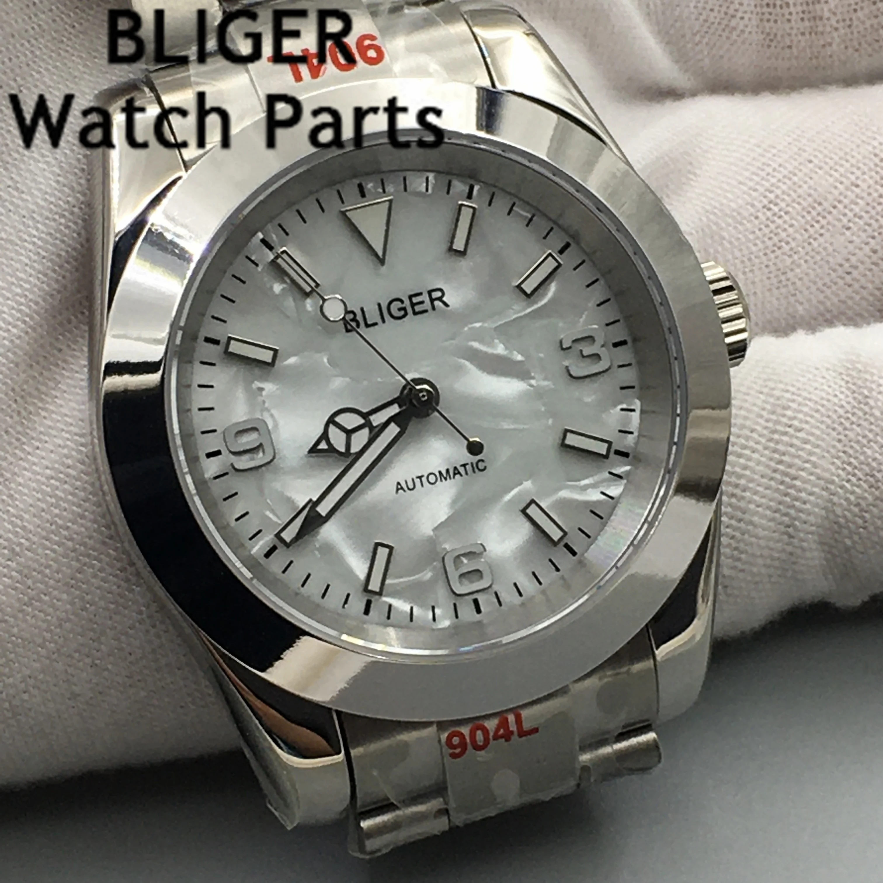 BLIGER 36mm 39mm Polished Automatic Men Watch Oyster Bracelet NH35A MIYOTA 8215 PT5000 Movement  Green Luminous Dial