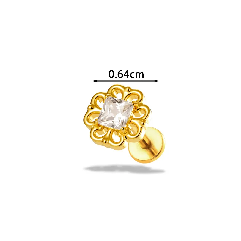 1PC G23 Titanium Internally Threaded Labret Stud CZ Flower Tragus Cartilage Helix Conch Nose Stud Monroe Piercing Body Jewelry