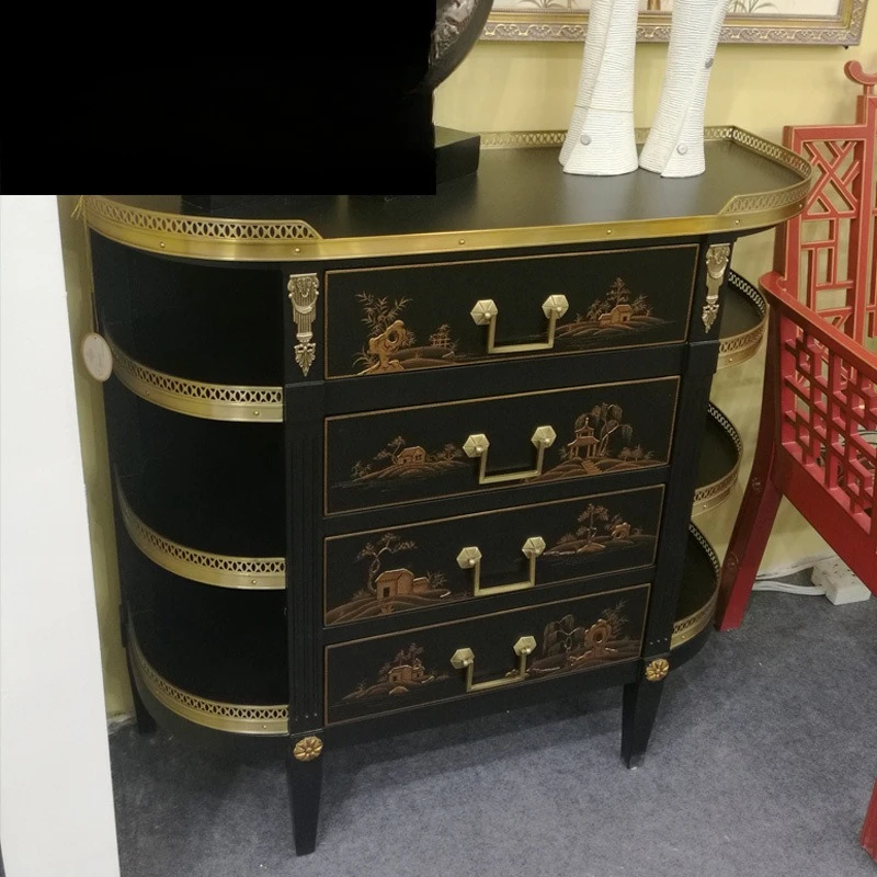 European French hand-painted neoclassical entrance cabinet, side cabinet, storage cabinet with drawers, entrance hall cabinet