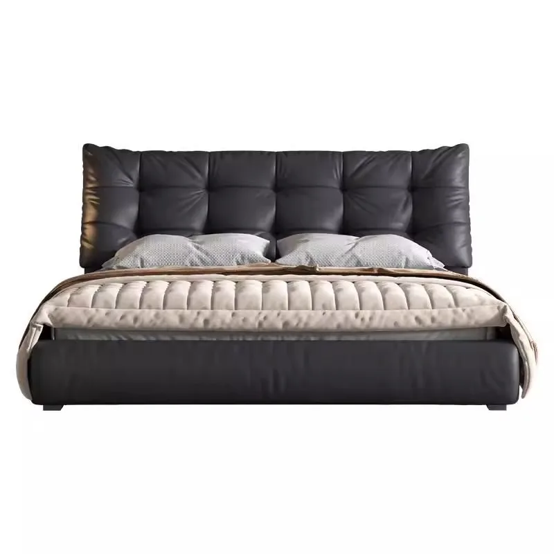 

Light luxury leather bed Italian minimalist master bedroom soft bag double bed designer leather art bed high box double bed