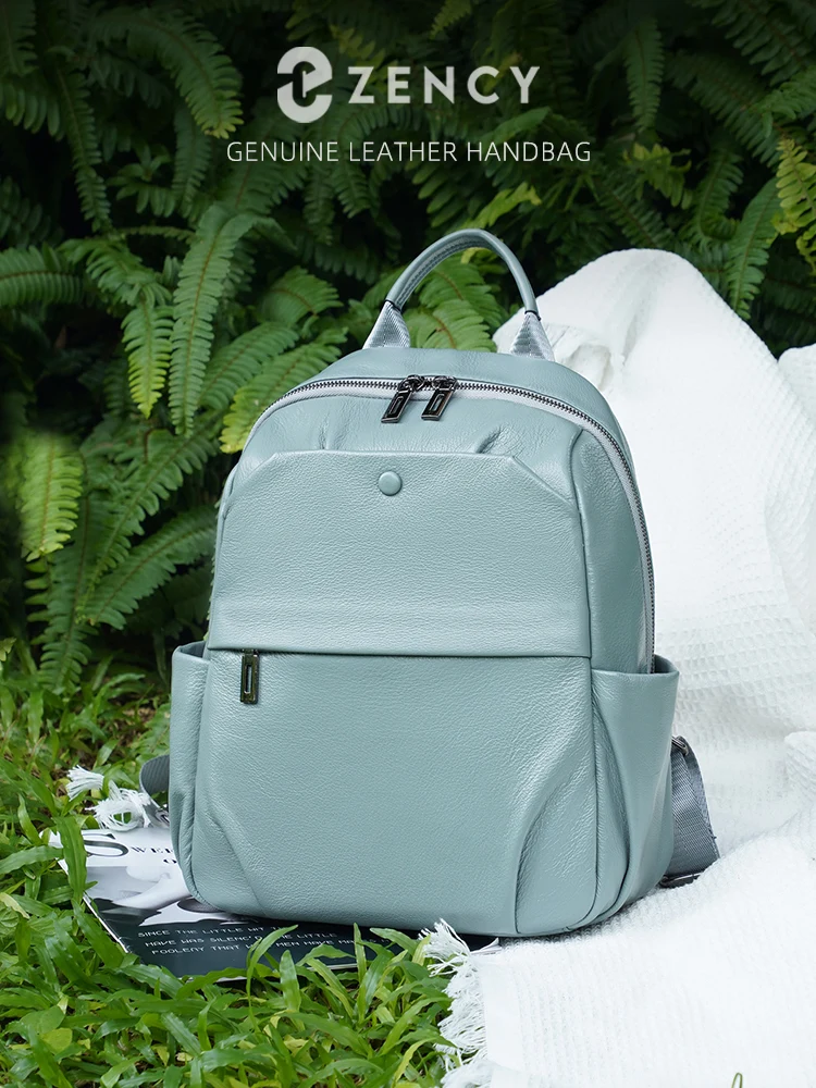 Zency Soft 100% Genuine Leather Casual Backpack For Women Lady Knapsack High Quality Travel Work Knapsack