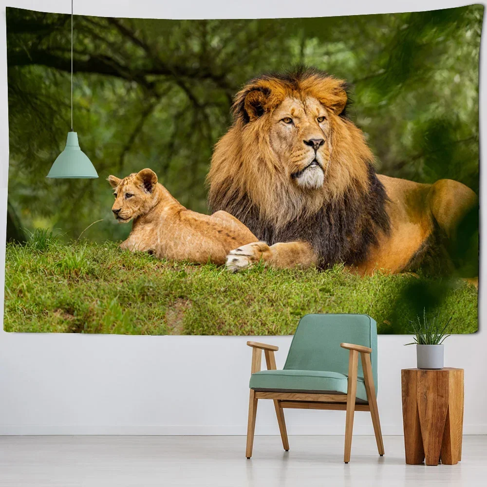 Animal lion tapestry wall hanging printed hanging cloth Forest King wall art decoration Bedroom and living room tapestry