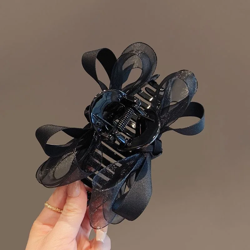 Schwarze Netz-Haarspange mit Schleife, Superfeine Dreidimensionale Große Haarklammer, Luxuriöser High-End-Look im Französischen Stil, Geflochtene Haarfrisur – Detail 6