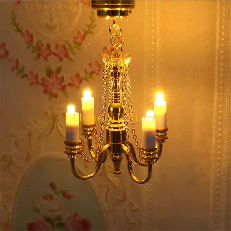E7CE Chandelier Ceiling Lamp Miniature Furniture Model Doll Houses Accessory Realistic Lighting Toy Playset 1:12