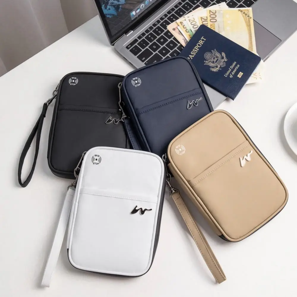 Portable Polyester Card Case Large Capacity Zipper RFID Card Holder Waterproof Travel Passport Holder Unisex