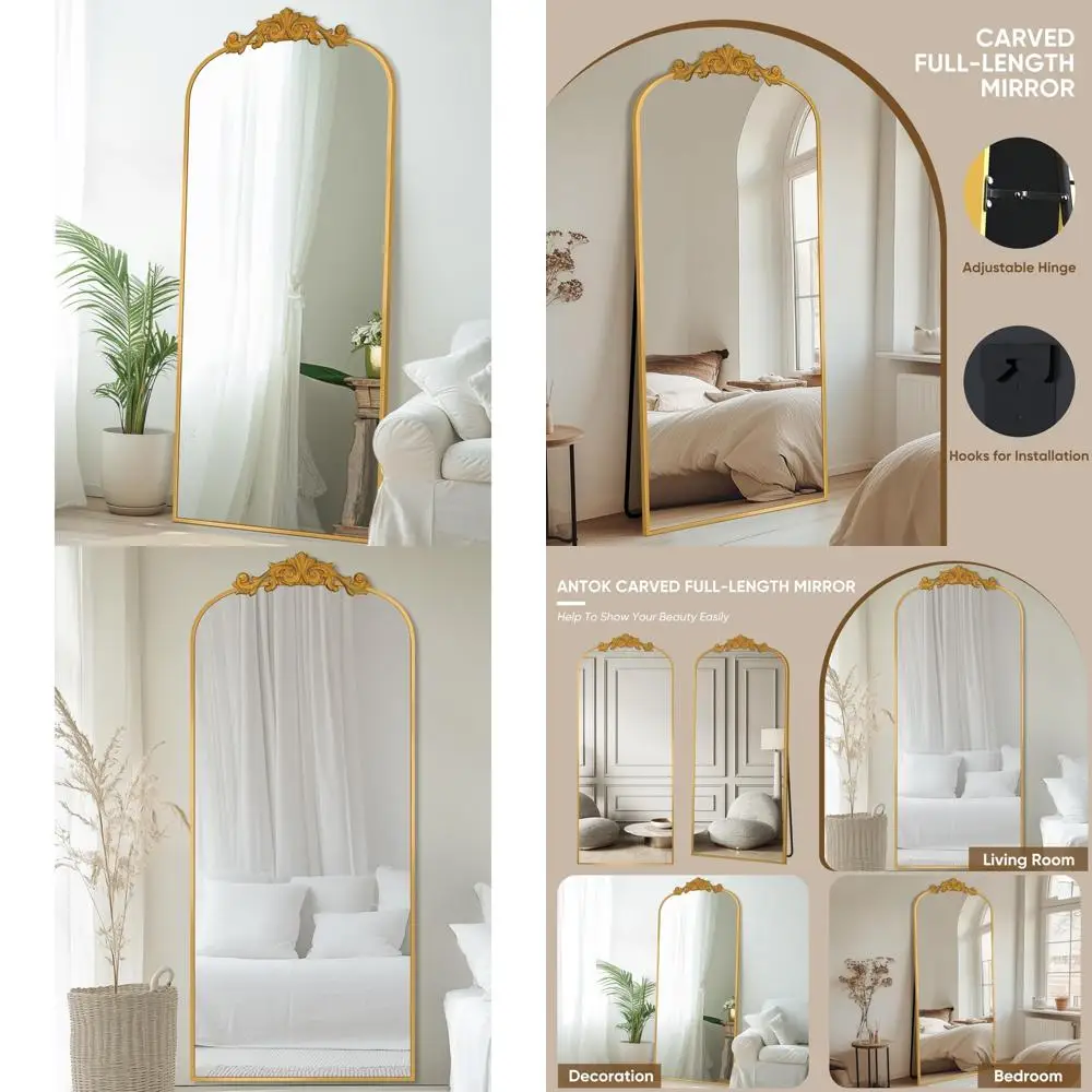 Espelho de comprimento total de chão, moldura de madeira esculpida de 65x24 polegadas, espelho de parede grande para decoração de casa, espelhos de corpo inteiro