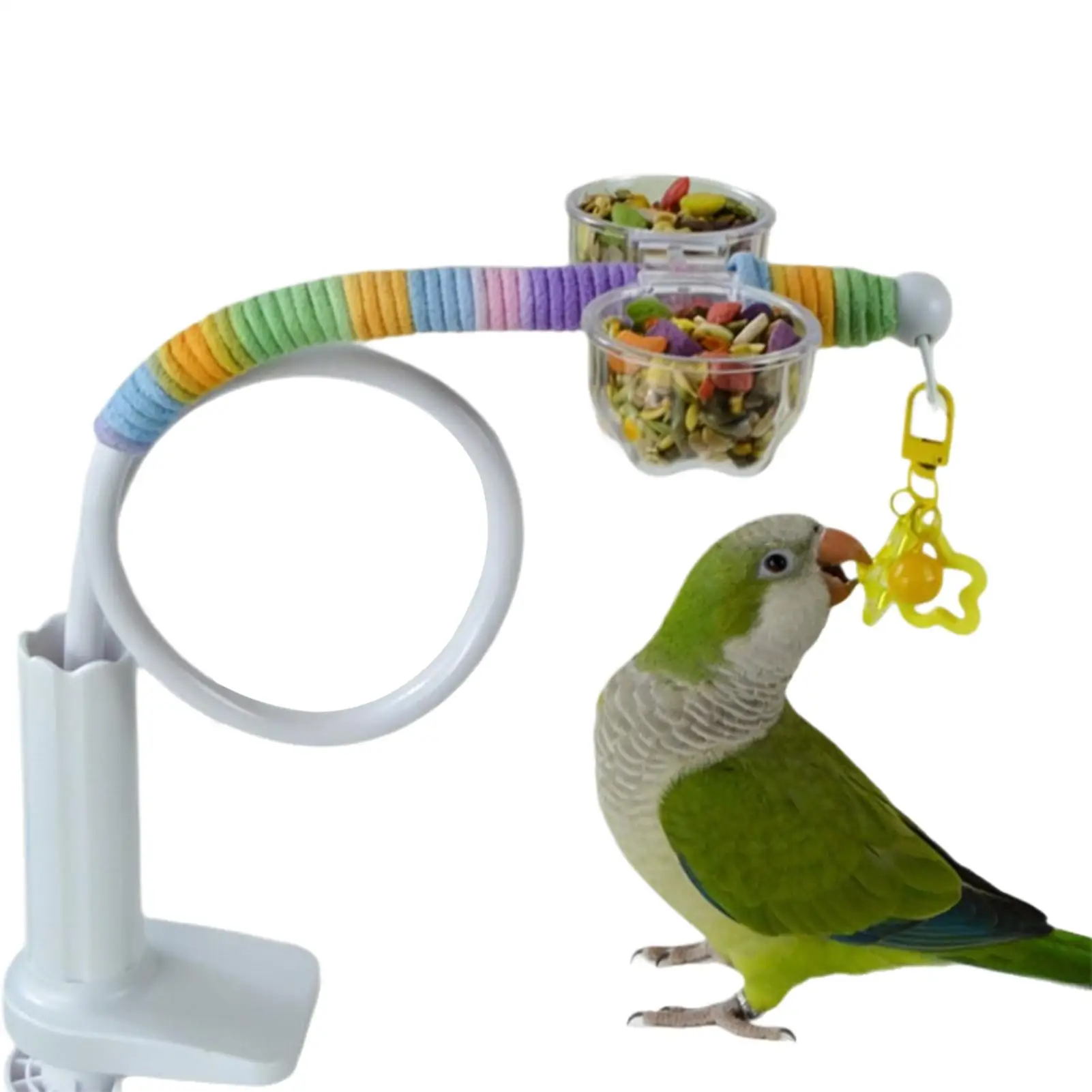 Parrot Perch With Bell Food Bowl Clip On Toys Macaw Perch Bird Accessories For Enrichment Training Boredom Climbing Standing