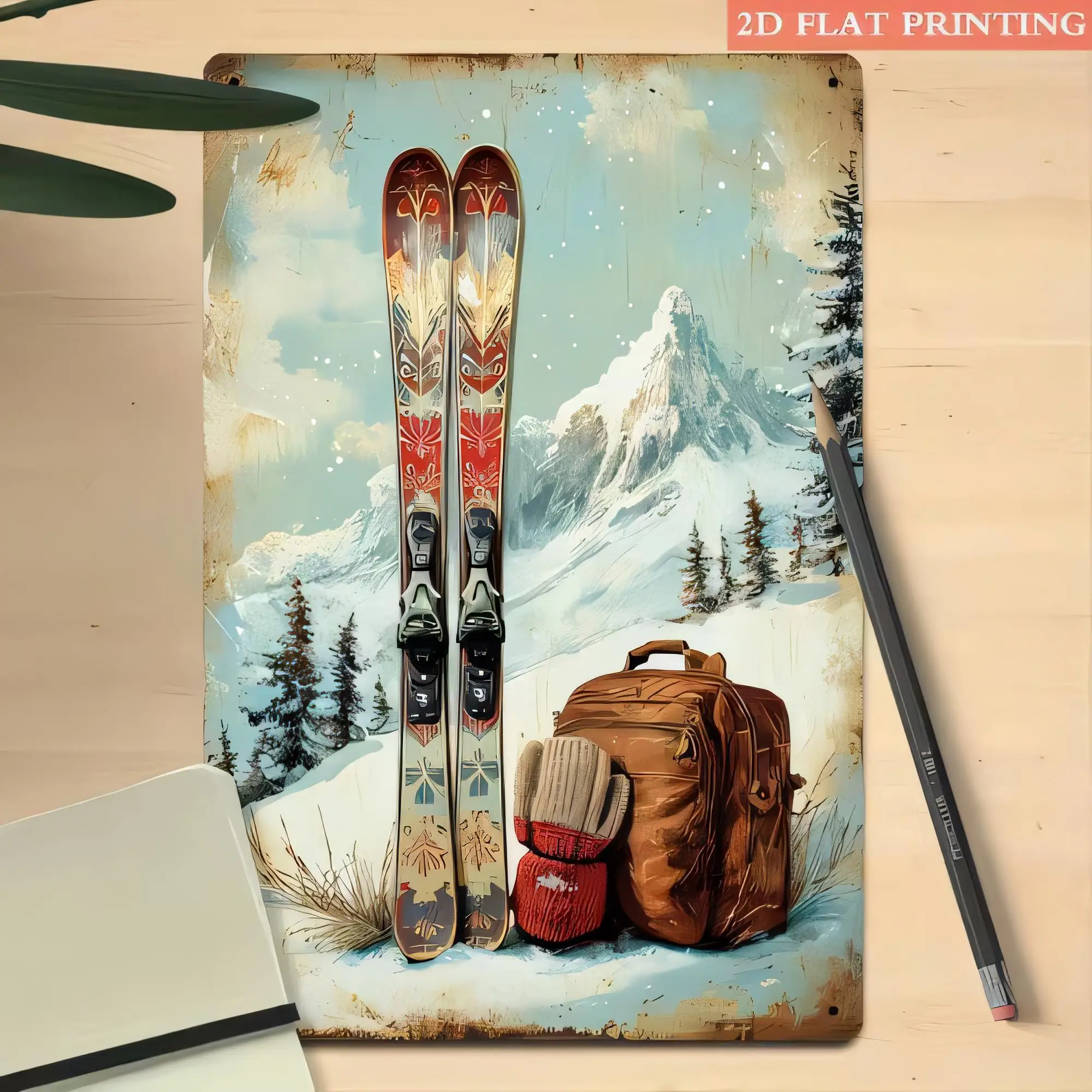 Tin Sign  Printing Ski Mountain Snow Travel Poster Vintage Metal Plaque Wall Decor for Garage Bar Cafe Man Cave Winter Sports Gi