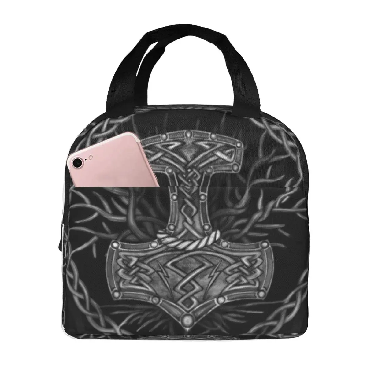 Mjolnir The Hammer Of Thor And Tree Of Life Lunch Bag Men Women Thermal Cooler Insulated Lunch Boxes for Office