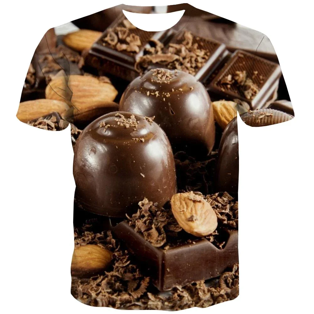 Chocolate Pattern 3D Printed Men's T-shirt Food Cake Hip Hop Street Neutral Short Sleeve Fashion Children's T-shirt Top Clothing