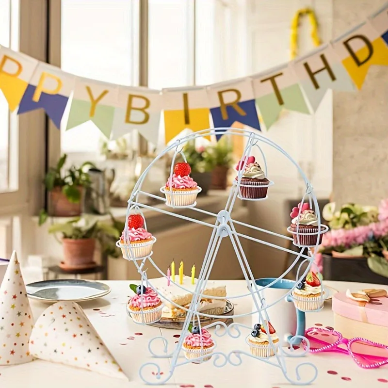 Ferris Wheel Cupcake Stand Dessert Serving Tray Metal Cupcake Display 360° Rotatable for Wedding Party Furnishing Accessories