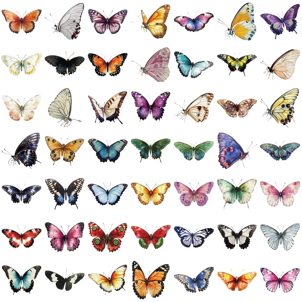 50PCS Transparent Elegant Butterfly Sticker Pack - Waterproof Clear PET for Scrapbook, Guitar BulingBulingStickers Store