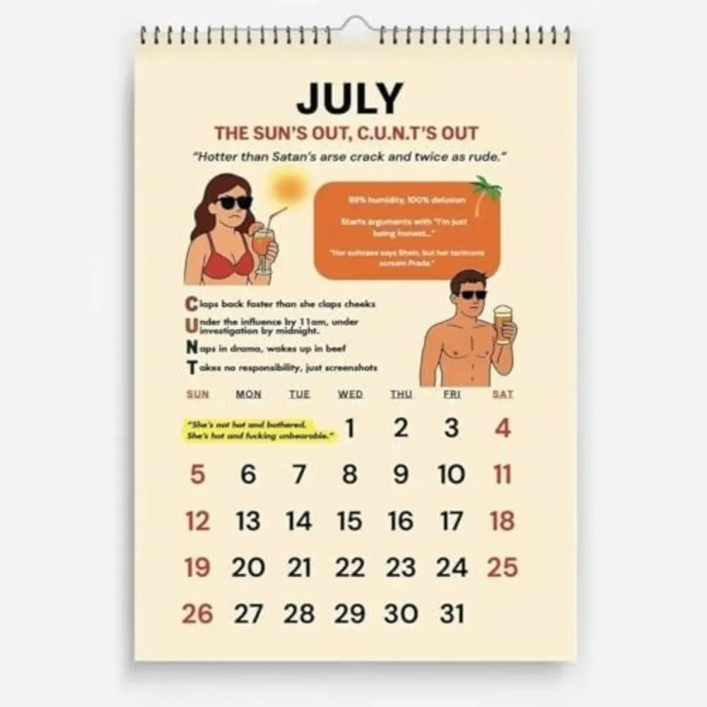 2026 C.U.N.T. Calendar English Version Thick Paper Attitude Wall Calendar 12 Months Wall Mount Funny Adult Calendar