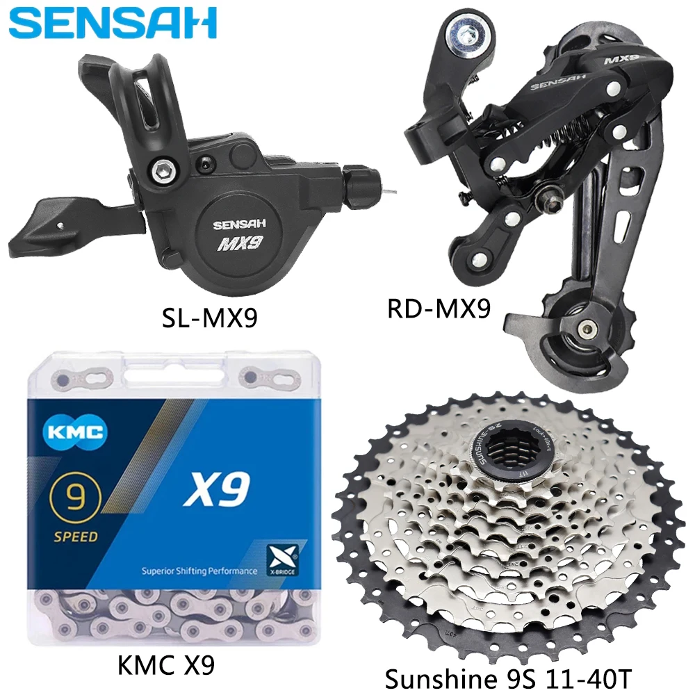 

SENSAH MX9 1X9 Speed Groupset Рычаг переключения передач Задний переключатель Sunshine 11-36T/40T/42T Кассета KMC X9 Цепь Запчасти для велосипеда