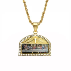 The Last Supper Pendant Male Gold Color Stainless Steel Christian Jesus Cross Necklace for Men Religious Jewelry Gift