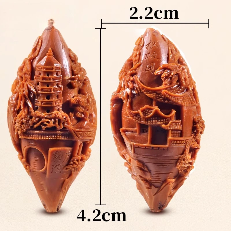 Olive core carving Suzhou gardens, olive core long string carving landscape handheld view 2