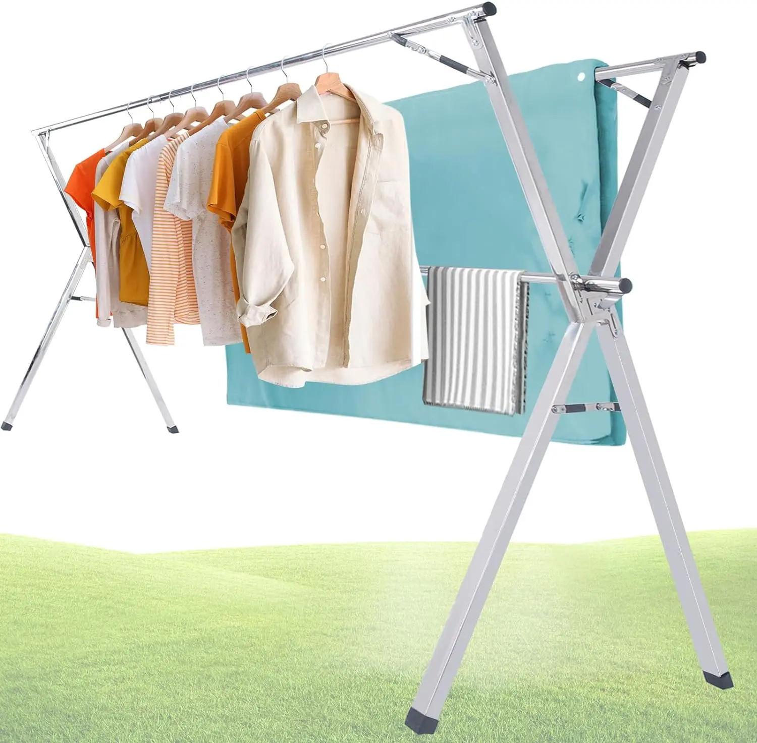 79 Inches Clothes Drying Rack Outdoor,Stainless Steel Laundry Drying Rack Clothing Foldable & Collapsible Heavy Duty Garment