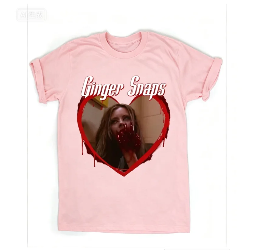 2026 new Neutral style black loose cotton T-shirt, white-style handwritten patterned portrait horror-themed T-shirt
